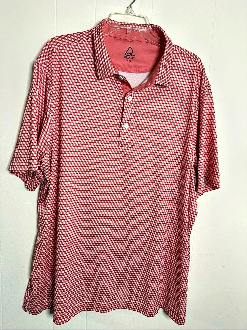 DEOLAX Men's Geometric Polo Red & White XXL